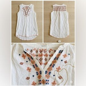 Velvet by Graham & Spencer Embroidered Cotton Gauze Tunic Dress Size M